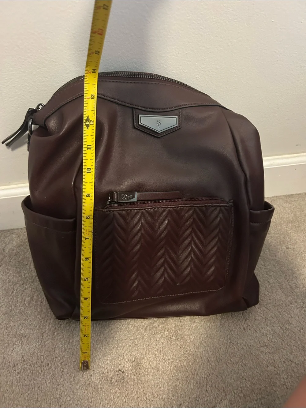 Simply Vera Vera Wang Brown Faux Leather Backpack Purse Quilted Pocket Academia